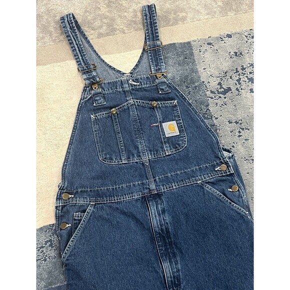 Carhartt Overalls Bib Mens Size 36x32 Workwear Carpenter Blue Denim Logo - Picture 1 of 16